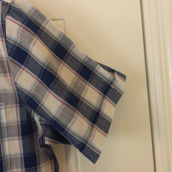 Izod Saltwater blue and white plaid short sleeve button down shirt - Picture 7 of 14
